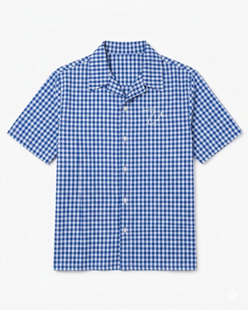 Short sleeve Vichy-check pattern embroidered